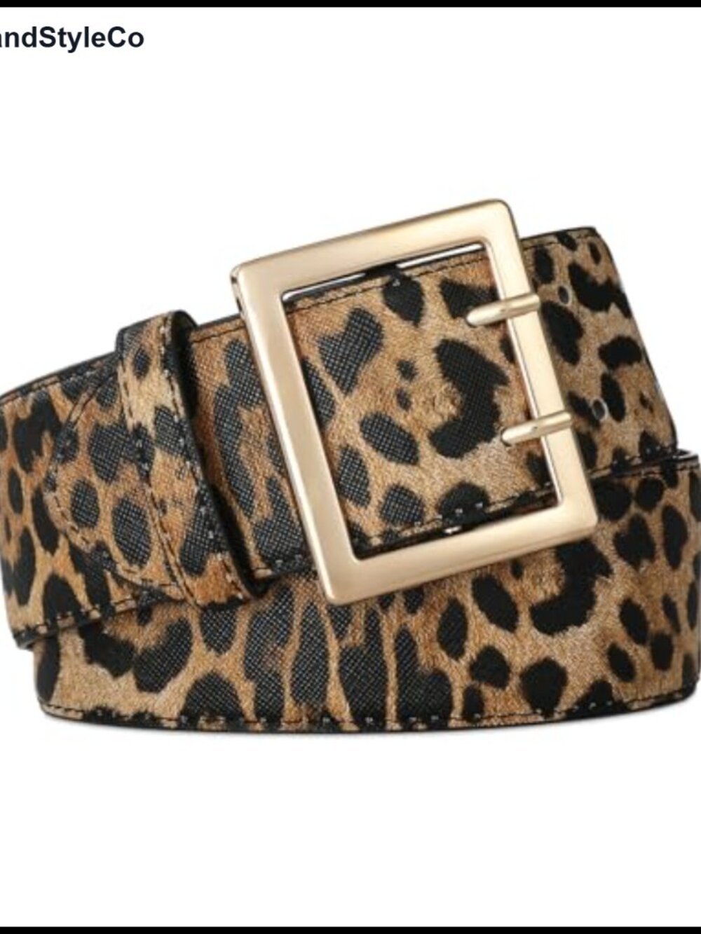 Wide Faux Leather Belt with Gold Double-Prong Buckle for Dresses